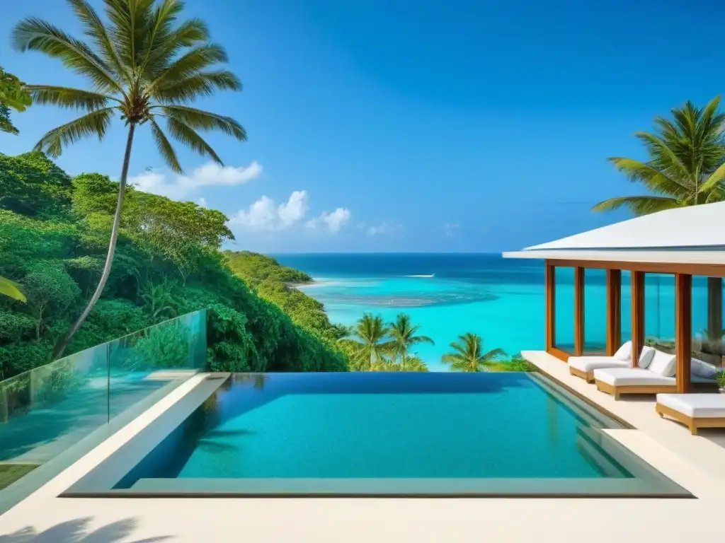 Propiedad vacacional de lujo con piscina infinity y vistas al mar turquesa Inversión en propiedades vacacionales exitosa: Exclusivo y moderno paraíso vacacional con piscina infinita y vista al mar turquesa