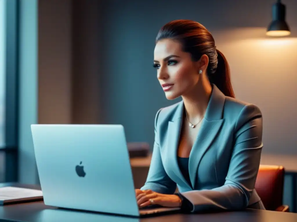 Propuesta comercial profesional en escritorio elegante Propuesta de préstamo comercial irresistible en pantalla de laptop sobre escritorio moderno y elegante, iluminado suavemente