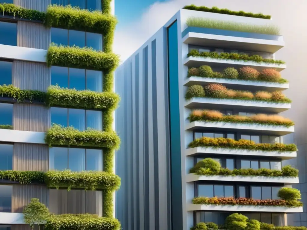 Edificio verde sustentable: diseño moderno e innovador Proyecto arquitectónico sostenible con paneles solares, jardines verticales y amplias ventanas