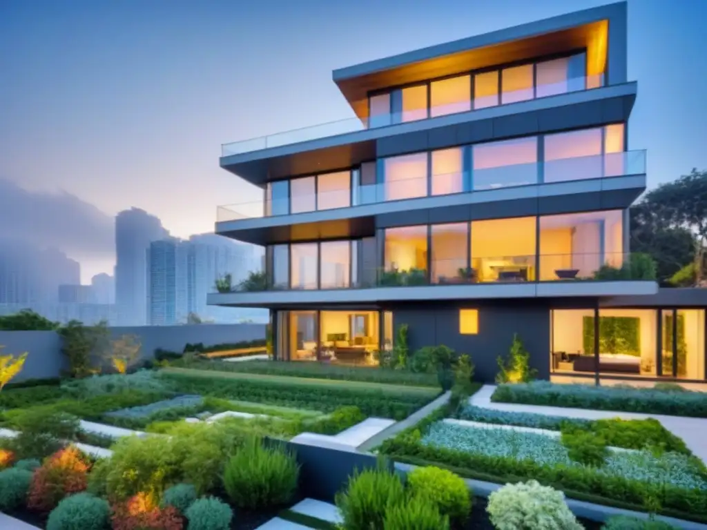 Complejo arquitectónico sostenible: innovación verde y diseño ecoamigable Proyectos inmobiliarios sostenibles líderes: Complejo moderno y ecológico con jardines en la azotea y paneles solares