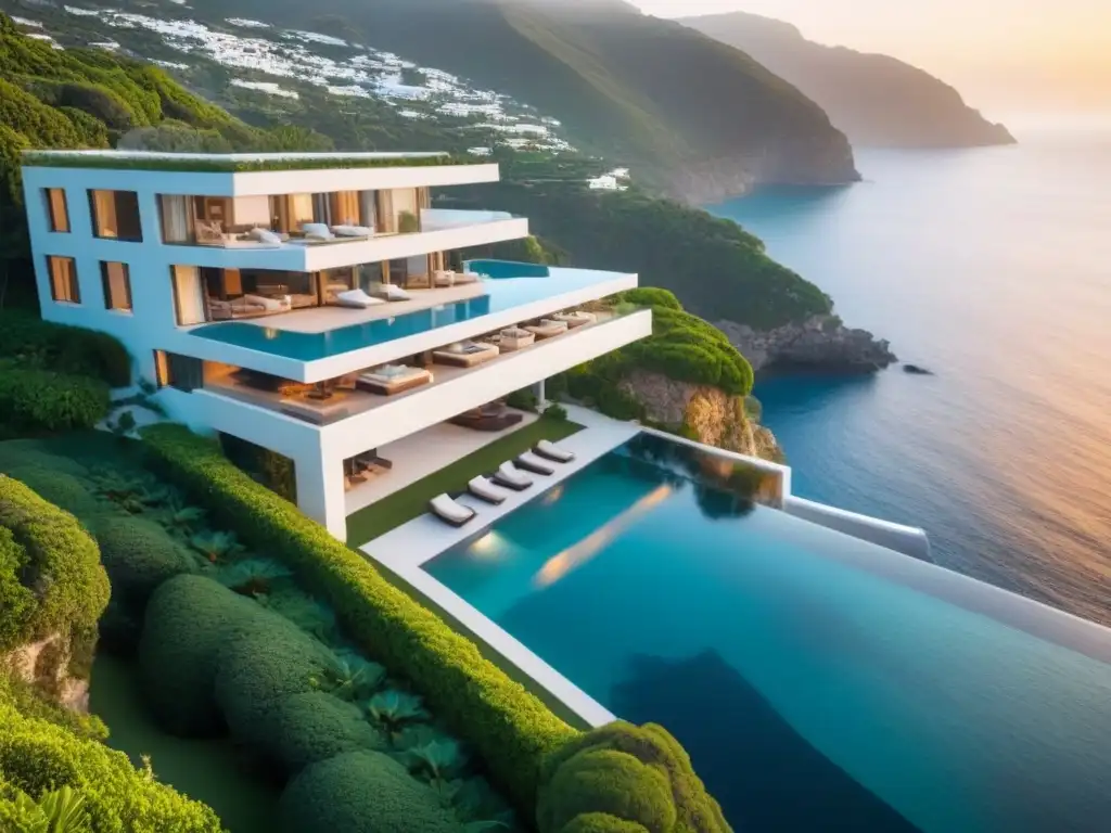 Villa de lujo en acantilado: diseño contemporáneo con vistas al mar Publicidad efectiva propiedades lujo: Villa moderna de lujo en acantilado con vista al mar y piscina infinita