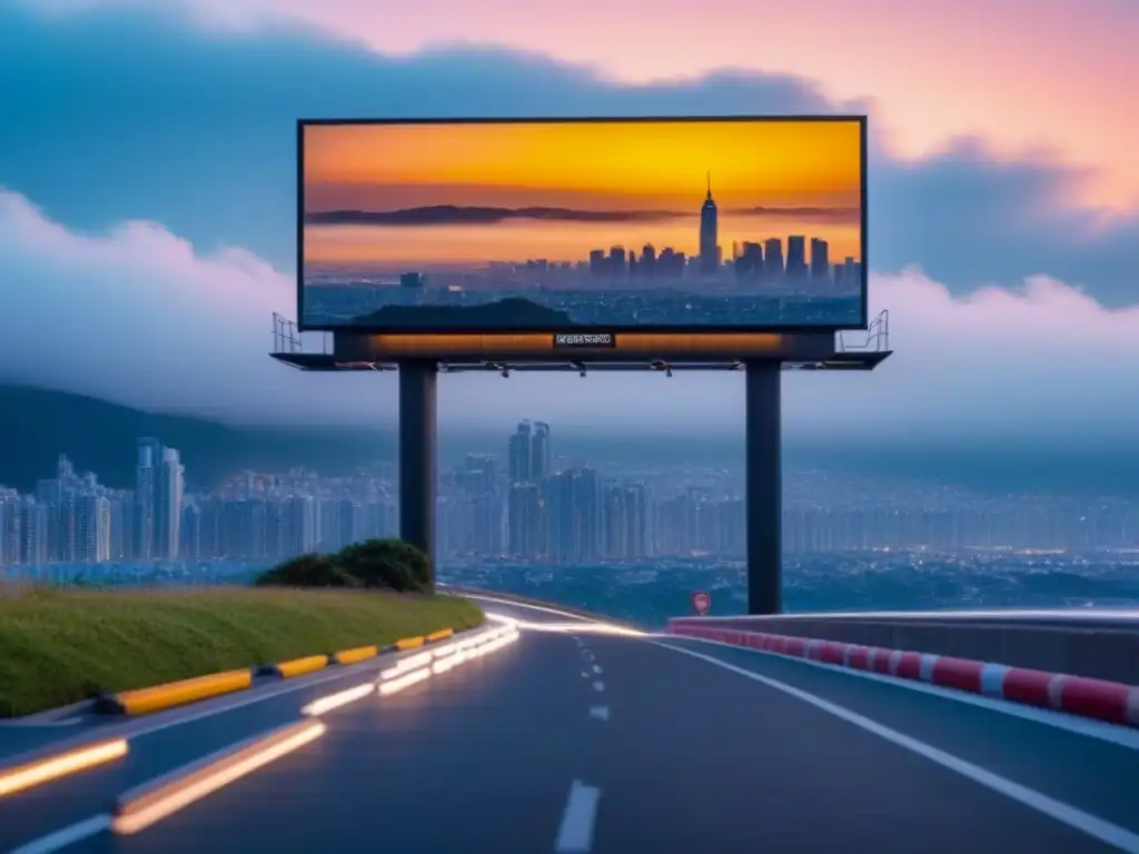 Espectacular cartel de lujo con mansión frente al mar al anochecer Publicidad exterior inmuebles lujo: cartel moderno con mansión de lujo al atardecer en una ciudad vibrante
