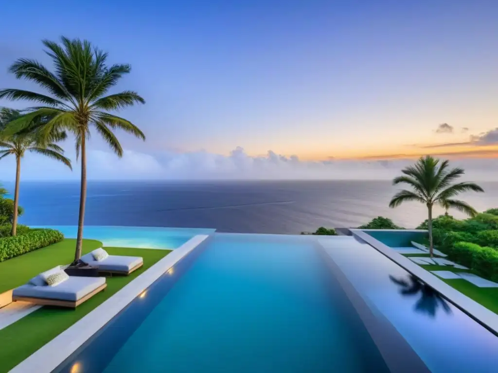 Residencia de lujo con realidad virtual y vistas al mar Publicidad inmobiliaria de lujo: mansión moderna con vistas al mar, piscina infinita y jardín exquisito, integrando realidad virtual