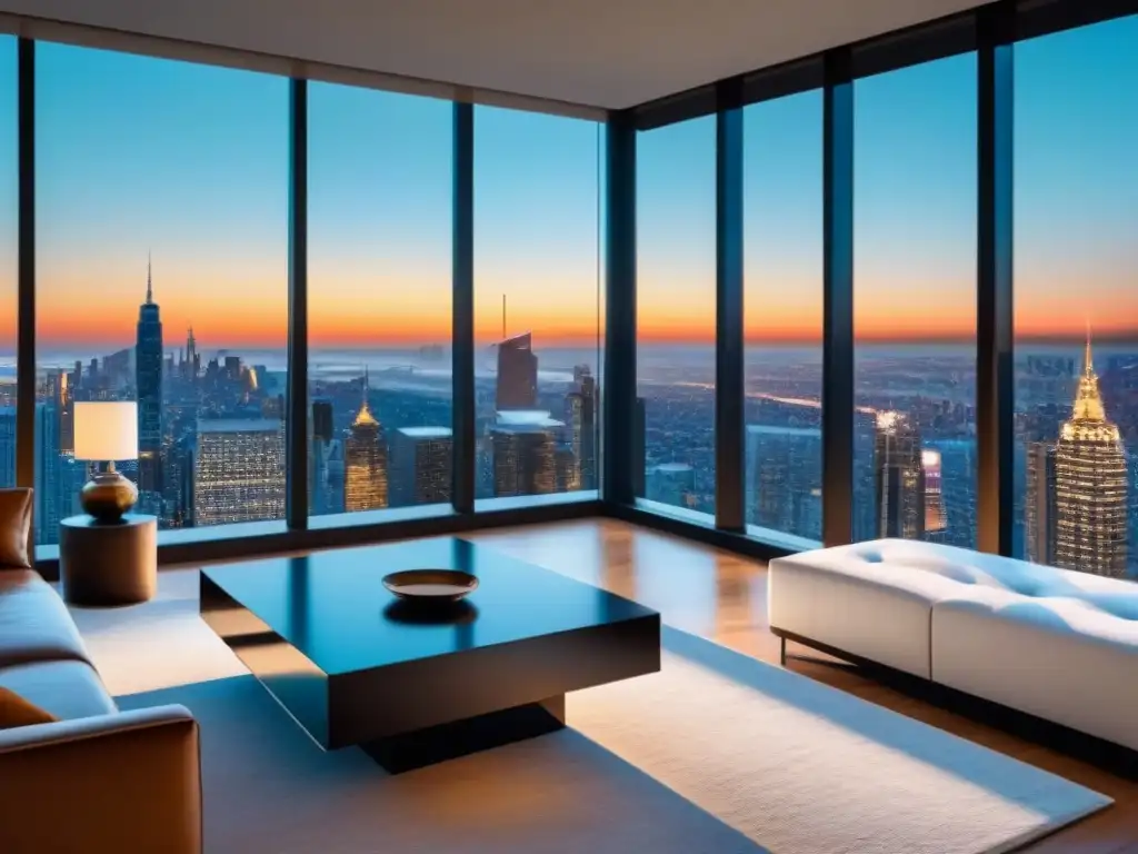 Penthouse de lujo con VR en ciudad Publicidad de propiedades de alto standing: Lujoso ático moderno con vistas a la ciudad y tecnología de vanguardia