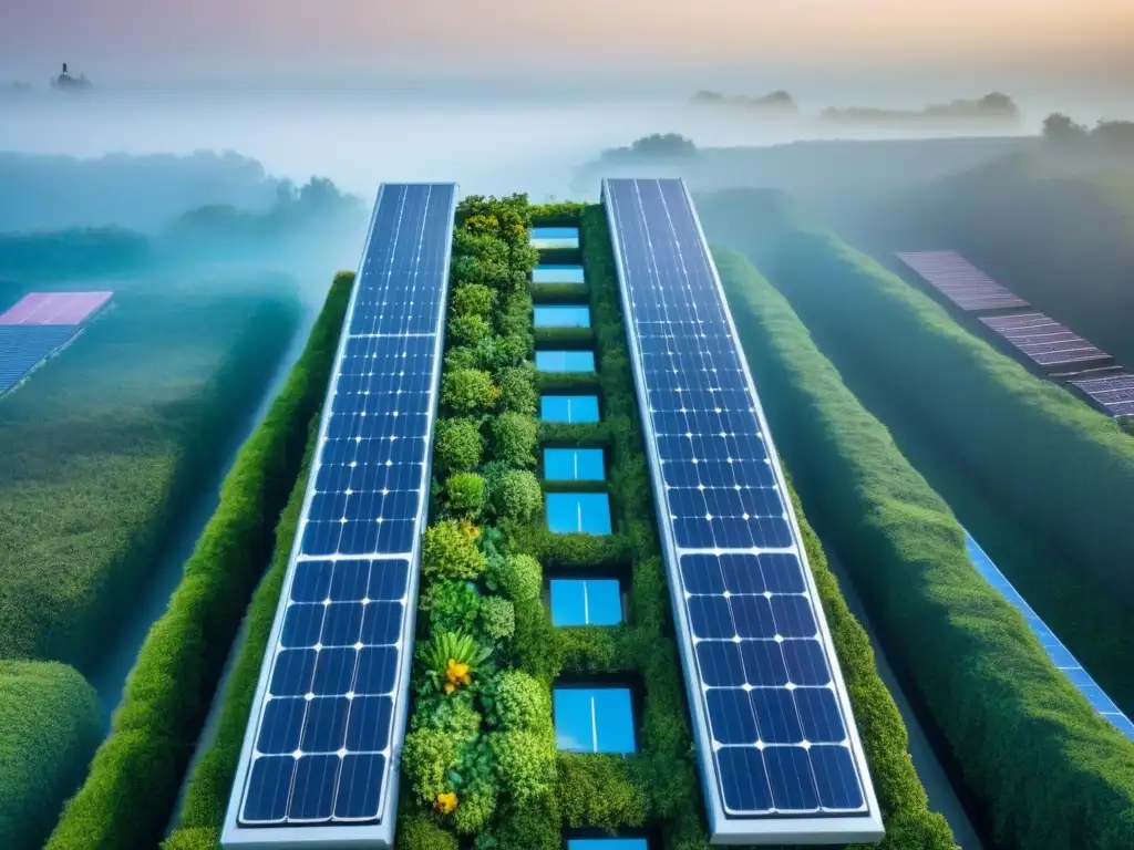 Rascacielos ecofriendly: símbolo de sostenibilidad y progreso Un rascacielos ecológico con diseño innovador, rodeado de naturaleza y paneles solares