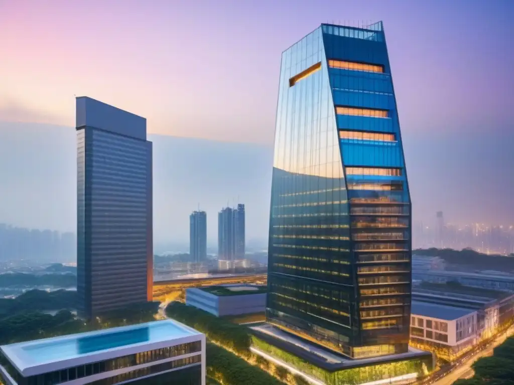 Edificio de lujo futurista y sostenible en la ciudad Un rascacielos lujoso con diseño arquitectónico moderno y sostenible en la ciudad