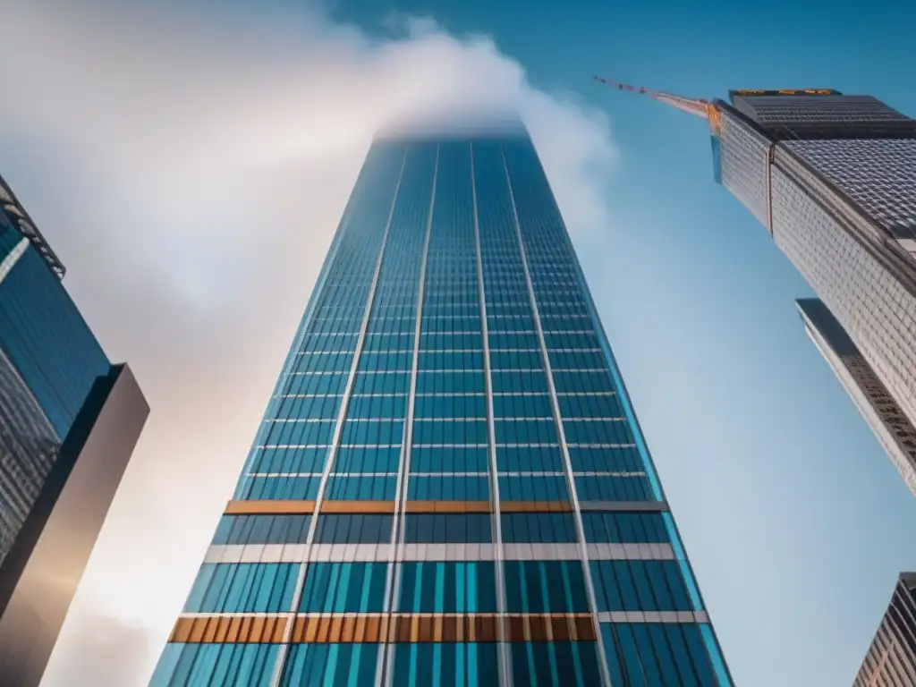 Rascacielos moderno: símbolo de innovación en la industria inmobiliaria Un rascacielos moderno y elegante se alza hacia el cielo, reflejando la vibrante ciudad en su fachada de cristal