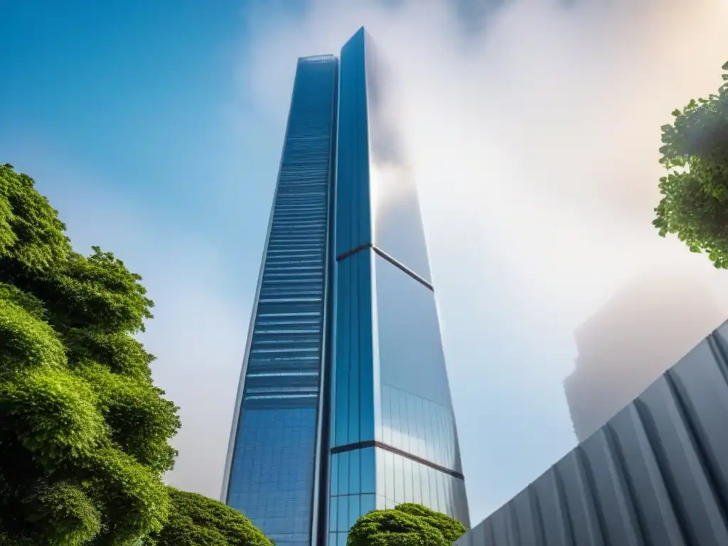 Rascacielos moderno de lujo en armonía con la naturaleza urbana Un rascacielos moderno de lujo integrando naturaleza y tecnología, reflejando la ciudad