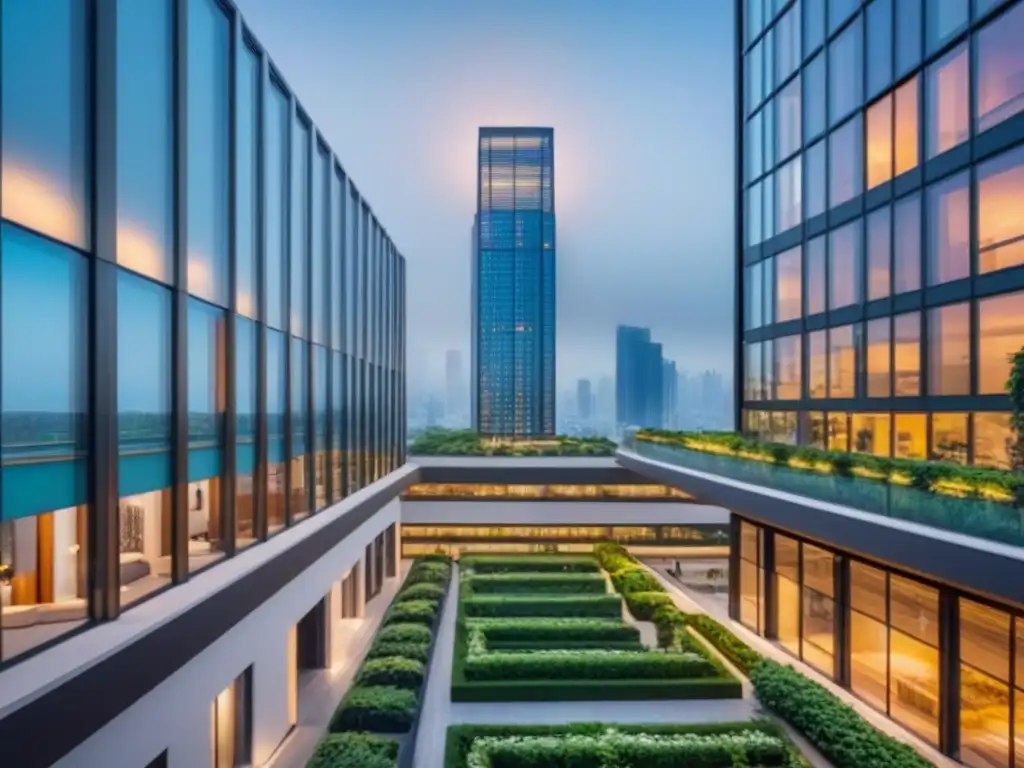 Rascacielos moderno de lujo en la ciudad: elegancia urbana Rascacielos moderno y lujoso en una ciudad vibrante, con diseño arquitectónico innovador y reflejos de la metrópolis
