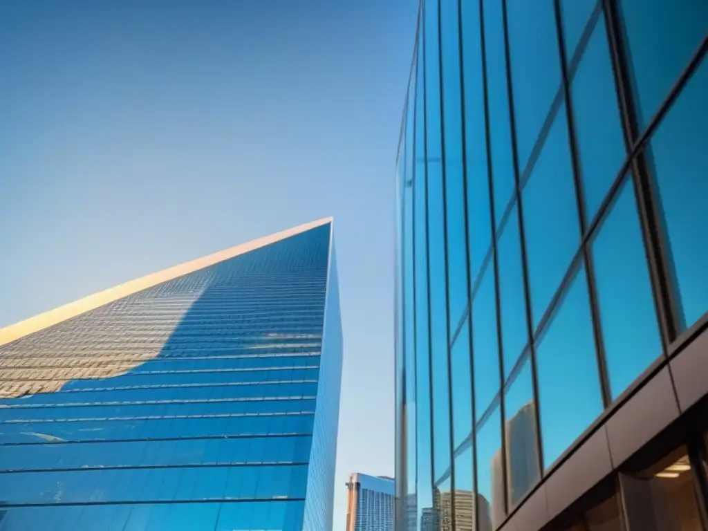 Edificio moderno en distrito financiero: éxito y profesionalismo Un rascacielos moderno en una zona financiera, con profesionales y una arquitectura futurista