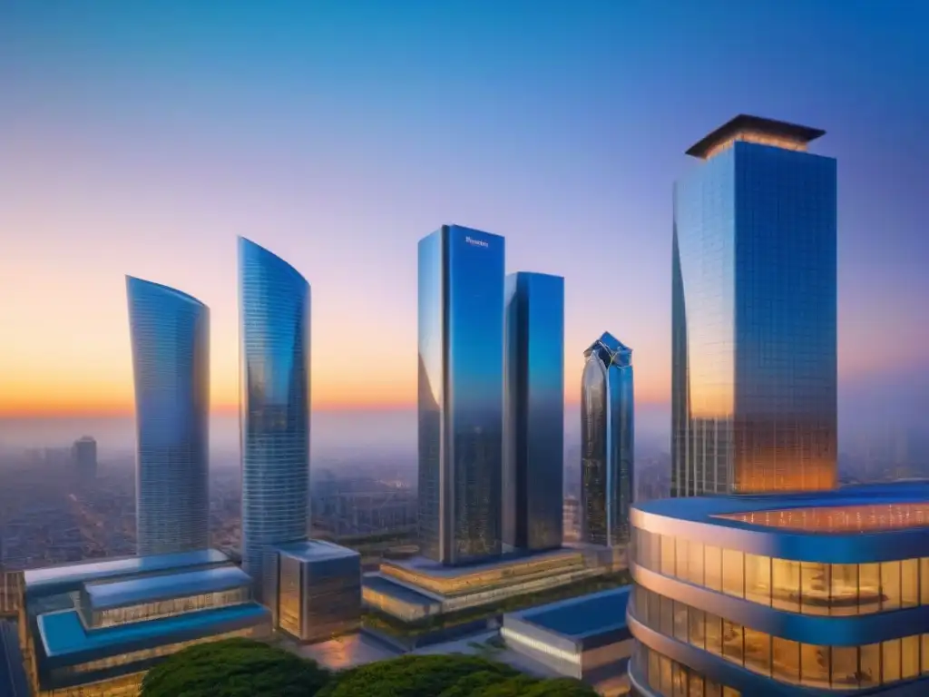 Contraste urbano: inversión sostenible vs Dos rascacielos, uno sostenible y el otro dinámico, representan inversiones inmobiliarias a largo plazo y a corto plazo en una ciudad futurista