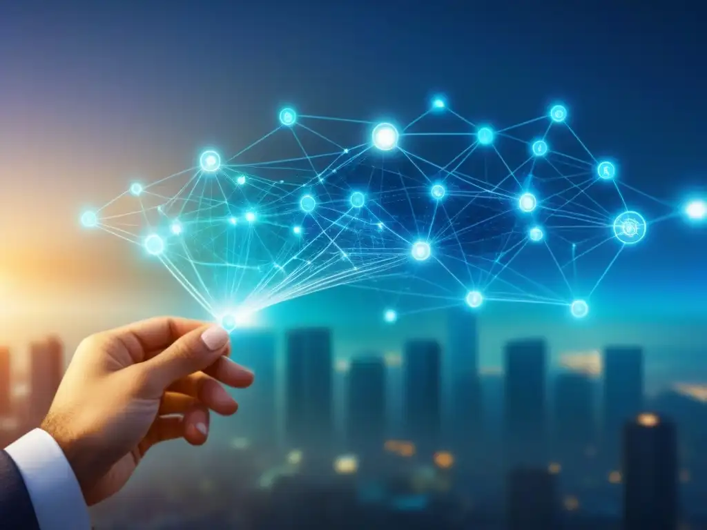 Una red de contactos valiosa inmobiliaria: Interfaz digital moderna y detallada en 8k con nodos conectados en un diseño futurista y profesional