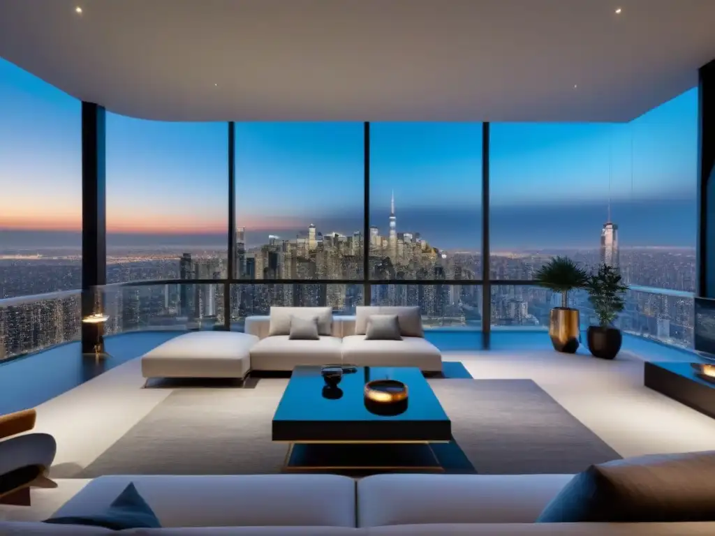 Propiedad de lujo: refinancia tu hogar para prosperar Refinanciamiento de lujo: elegante propiedad con vistas urbanas al atardecer, sofisticada y opulenta