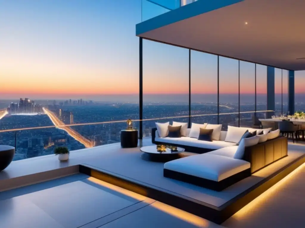 Exclusivo penthouse de lujo con vistas panorámicas en la ciudad Refinanciamiento de préstamos inmobiliarios de lujo: lujoso ático moderno con vistas urbanas, diseño elegante y terraza panorámica