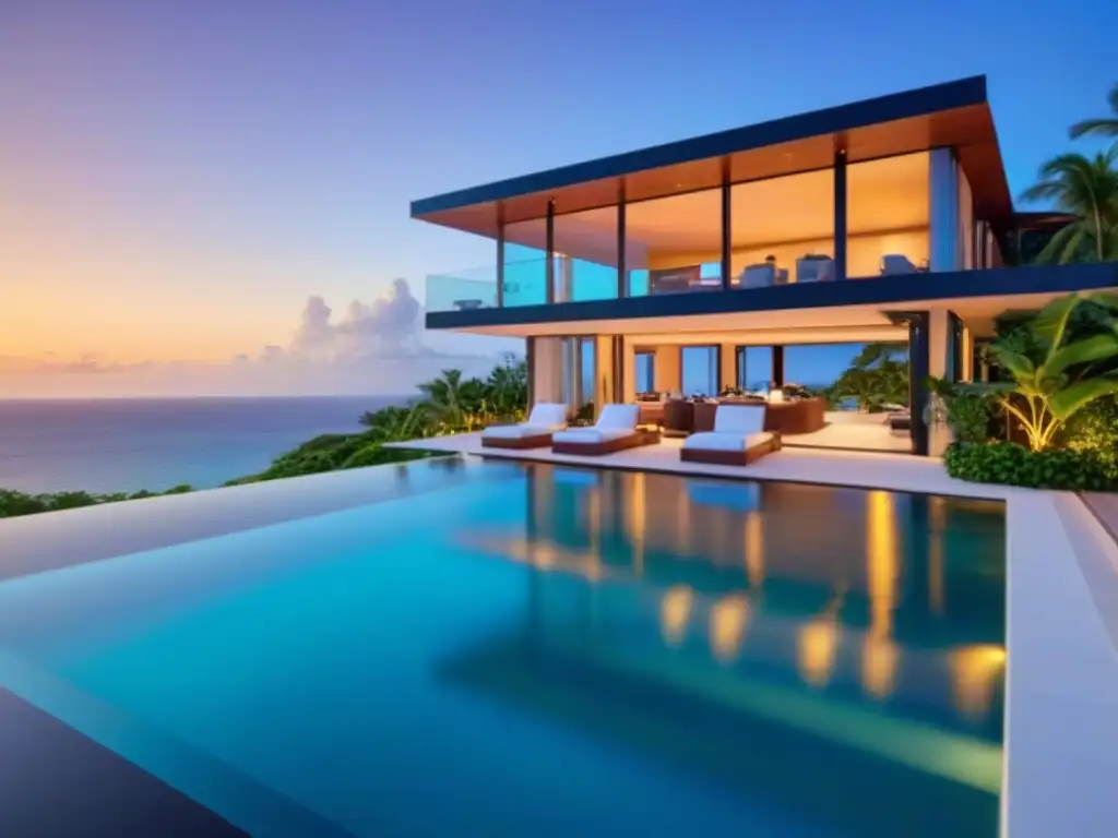 Propiedad de lujo con vista al mar turquesa: futuro rentable Rentabilidad en propiedades vacacionales innovadoras: Lujosa propiedad con diseño moderno, piscina infinita y vistas al mar turquesa al atardecer