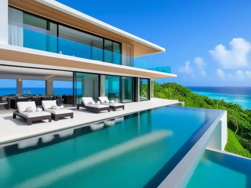 Villa de lujo con piscina infinita y vista al mar Rentas vacacionales de lujo: Villa moderna con piscina infinita, vista al mar y diseño elegante