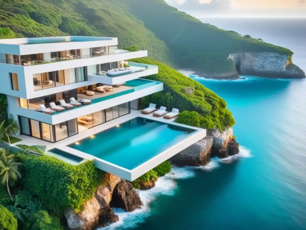 Residencia de lujo en acantilado con vista al mar turquesa Residencia de lujo en acantilado con vistas al océano turquesa