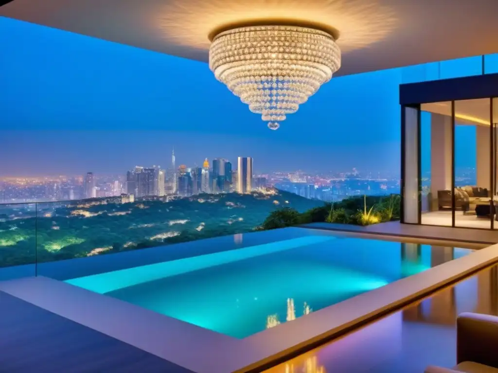 Residencia de lujo con arquitectura moderna y elegante, piscina infinita y vistas impresionantes de la ciudad