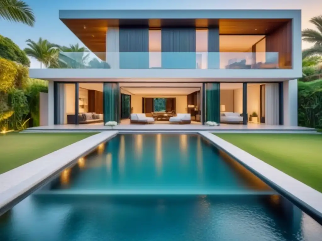 Exclusiva mansión de lujo: arquitectura moderna y elegancia Residencia de lujo con beneficios fiscales refinanciamiento inmobiliario, rodeada de exuberante vegetación y una piscina reluciente