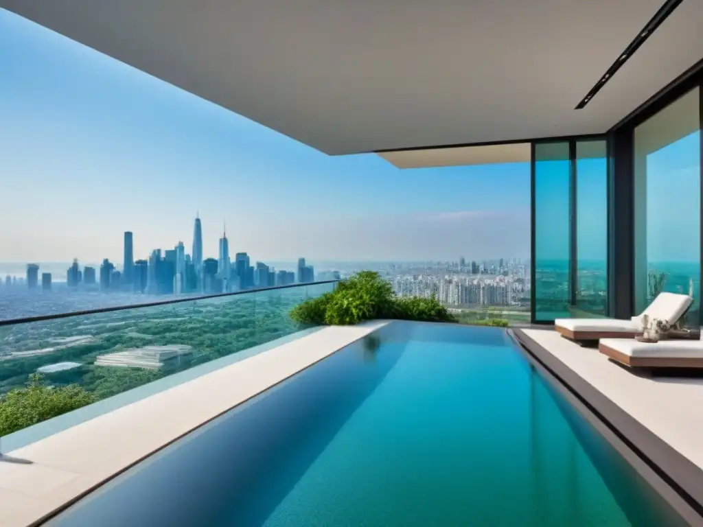 Propiedad de lujo: ventanales, terraza y piscina Residencia de lujo con finos detalles en diseño interior y vistas panorámicas urbanas