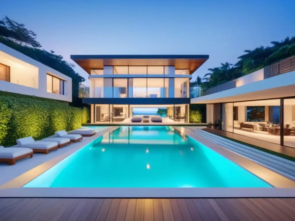 Residencia de lujo con tecnología de seguridad avanzada en comunidad exclusiva Residencia de lujo moderna con tecnología de seguridad integrada en diseño, rodeada de exuberante vegetación