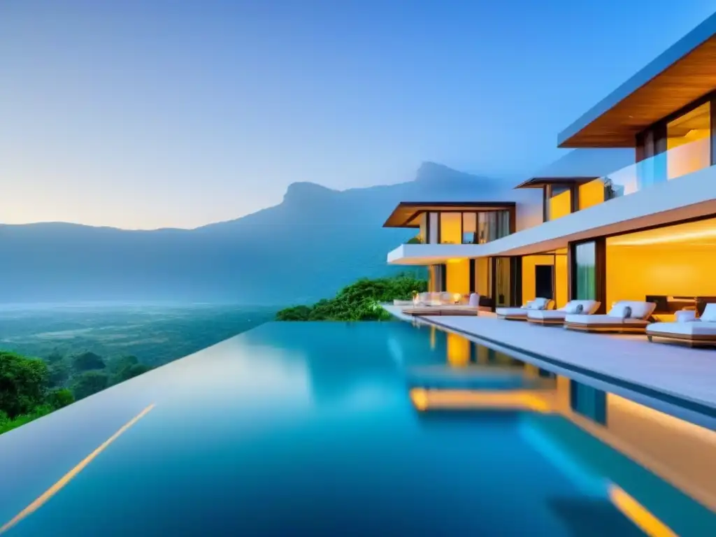 Residencia de lujo con piscina infinita y vistas panorámicas Residencia de lujo con piscina infinita, rodeada de naturaleza y montañas, ideal para publicidad eventos propiedades lujo