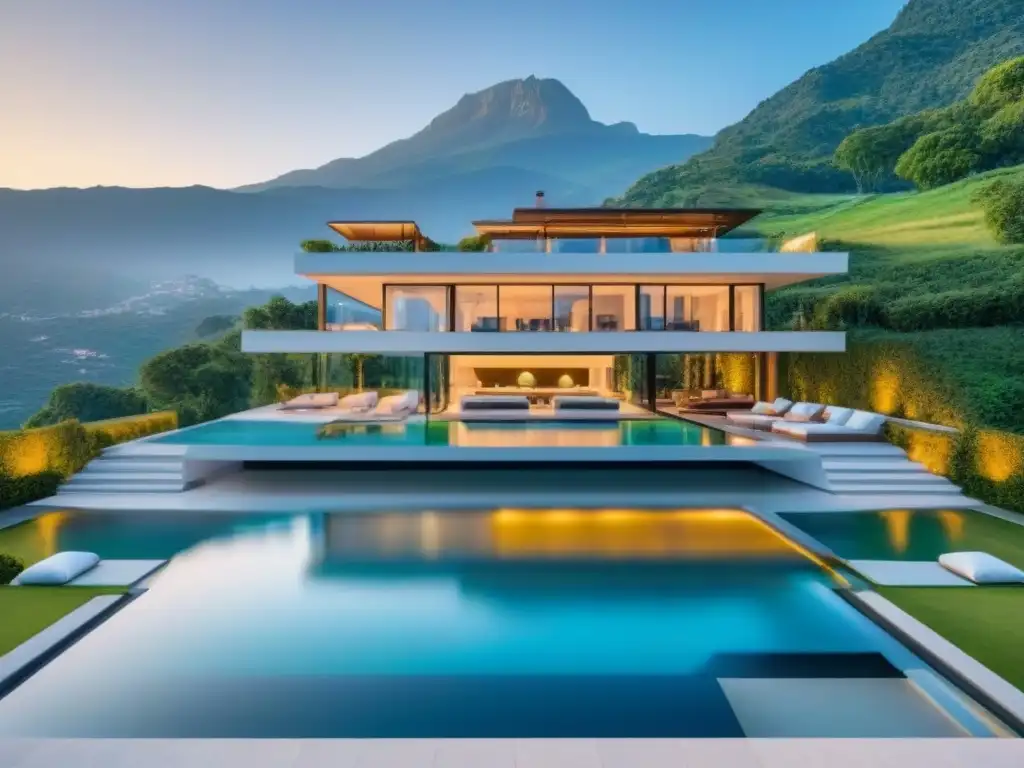 Residencia de lujo con piscina infinita en paisaje montañoso Residencia de lujo con piscina infinita y vistas a la montaña, ideal para el marketing de influencers en propiedades de lujo