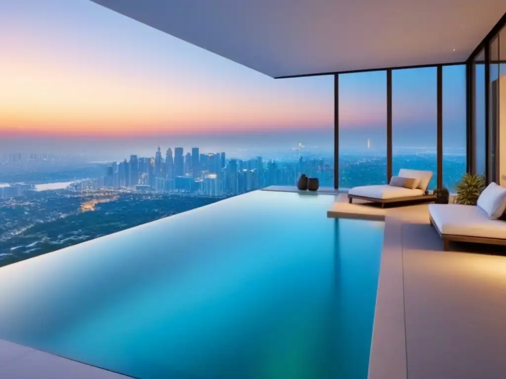 Mansión de lujo con vista panorámica de la ciudad Residencia de lujo con ventanales panorámicos y piscina al aire libre, reflejando el mercado competitivo de inmobiliarias de lujo