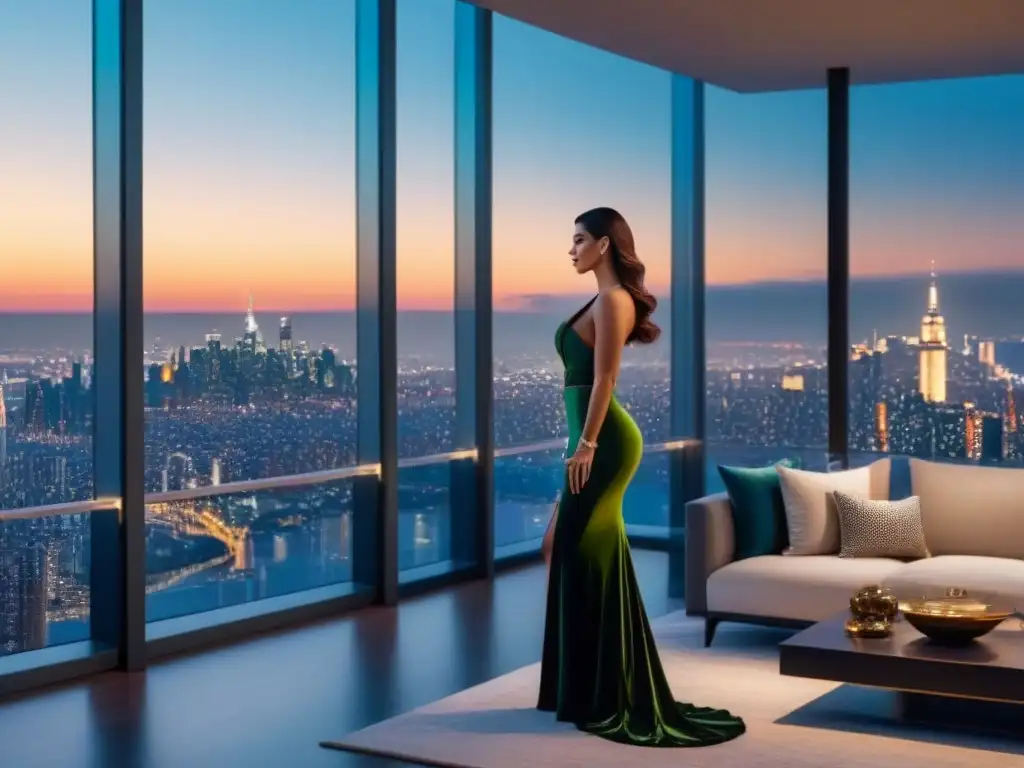 Penthouse de lujo con vista nocturna a la ciudad en 8k Residencia de lujo con vista nocturna de la ciudad