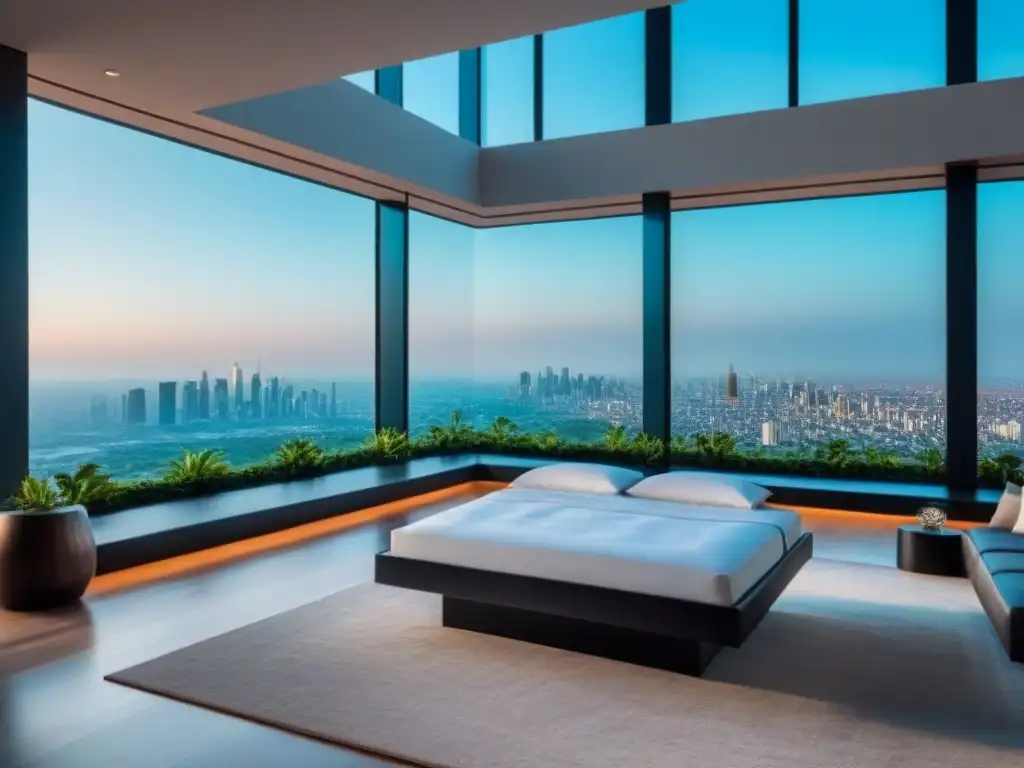 Residencia de lujo con vista panorámica y decoración contemporánea Residencia de lujo con vista panorámica a la ciudad, decoración contemporánea y visor de realidad virtual