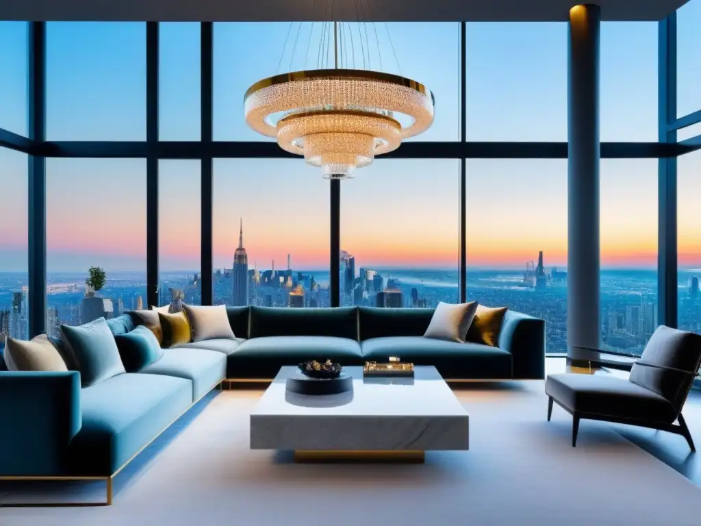 Penthouse de lujo con vistas panorámicas y diseño contemporáneo Residencia de lujo con vistas panorámicas a la ciudad, muebles contemporáneos y elegante diseño interior