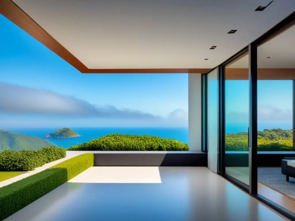 Residencia moderna en armonía con la naturaleza Residencia moderna con amplias ventanas, diseño contemporáneo y naturaleza exuberante