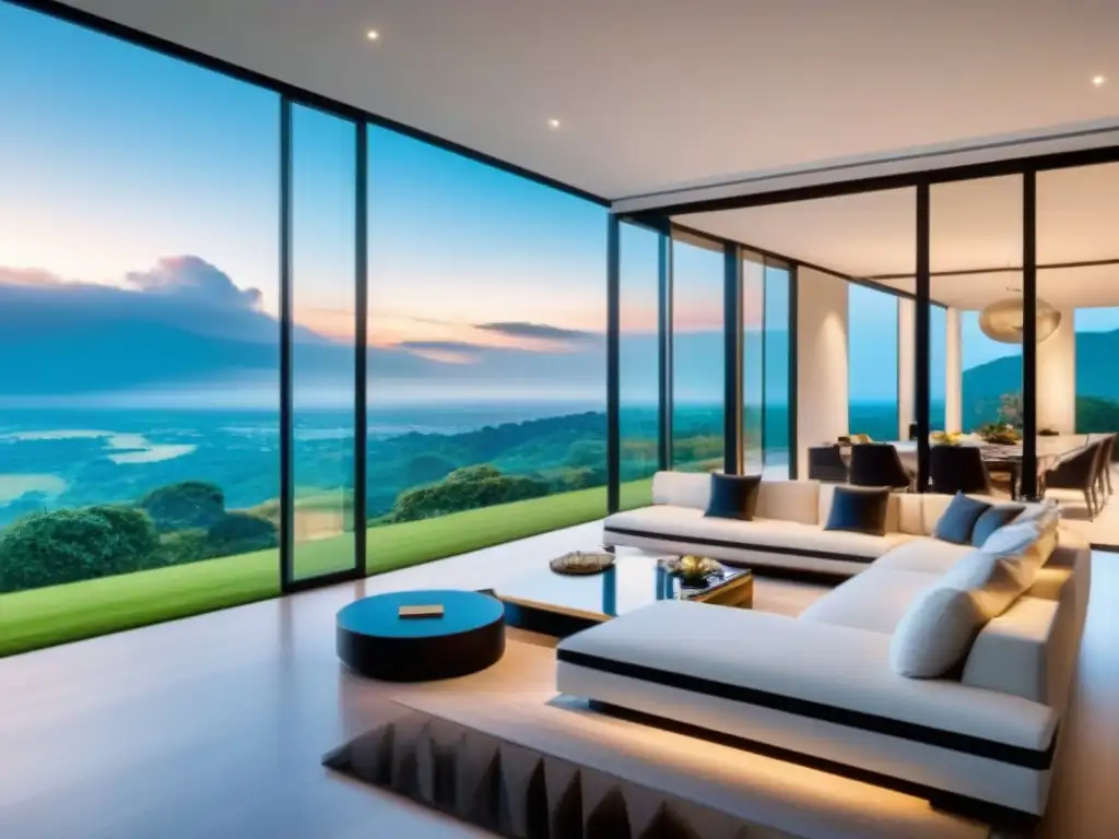 Mansión contemporánea de lujo: diseño minimalista y vistas panorámicas Residencia moderna de lujo con ventanales, diseño minimalista y paisaje verde exuberante
