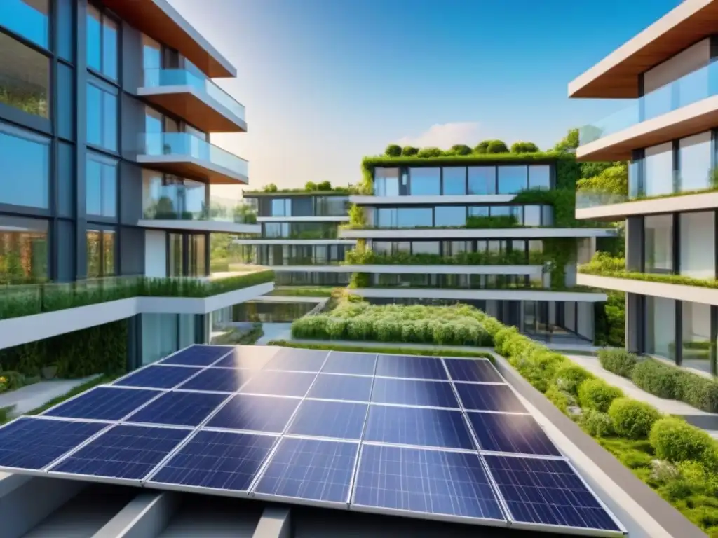 Edificio residencial sostenible: diseño moderno y ECO Residencia sostenible con paneles solares, jardín en azotea y diseño moderno, rodeada de naturaleza