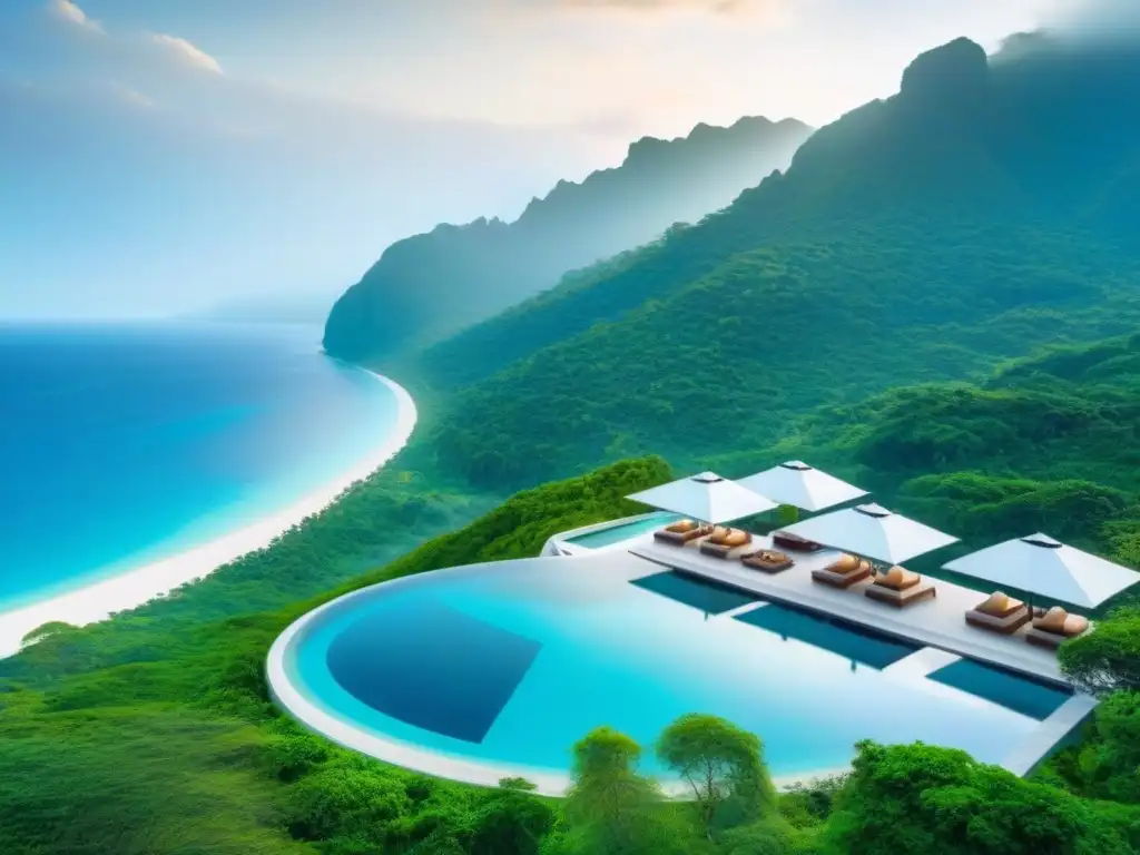 Paraíso exclusivo: resort de lujo entre montañas verdes y aguas turquesas Inversión en resorts lujo financiamiento: Resort de lujo entre montañas verdes y aguas turquesa, con arquitectura moderna y vistas panorámicas