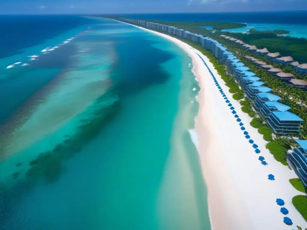 Resort de lujo frente al mar: sofisticación y exclusividad Inversión en resorts lujo financiamiento: vista aérea de resort de lujo con arquitectura moderna, piscinas infinitas y paisaje tropical exuberante