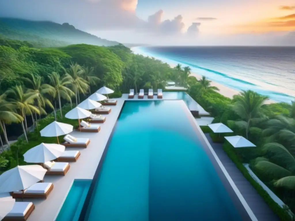 Resort de lujo: piscina infinita con vistas al mar Inversión en resorts lujo financiamiento: Vista aérea de lujoso resort en la playa con piscina infinita y ambiente tranquilo