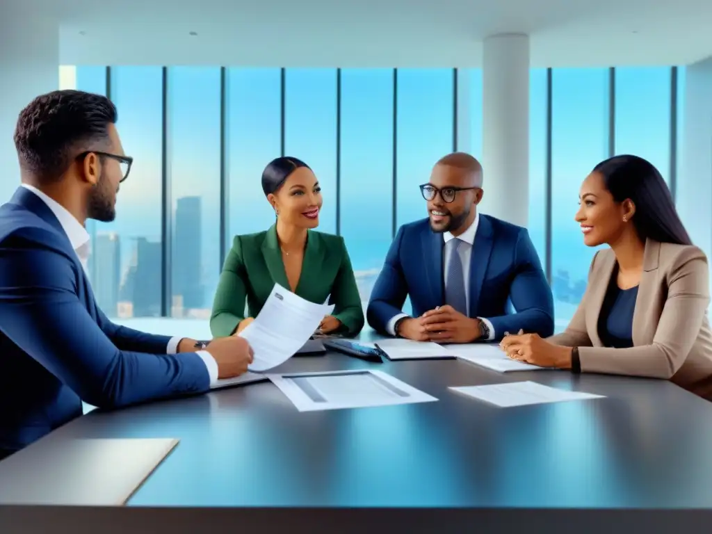 Consejeros financieros: diversidad y profesionalismo en acción Reunión de asesores financieros en oficina moderna