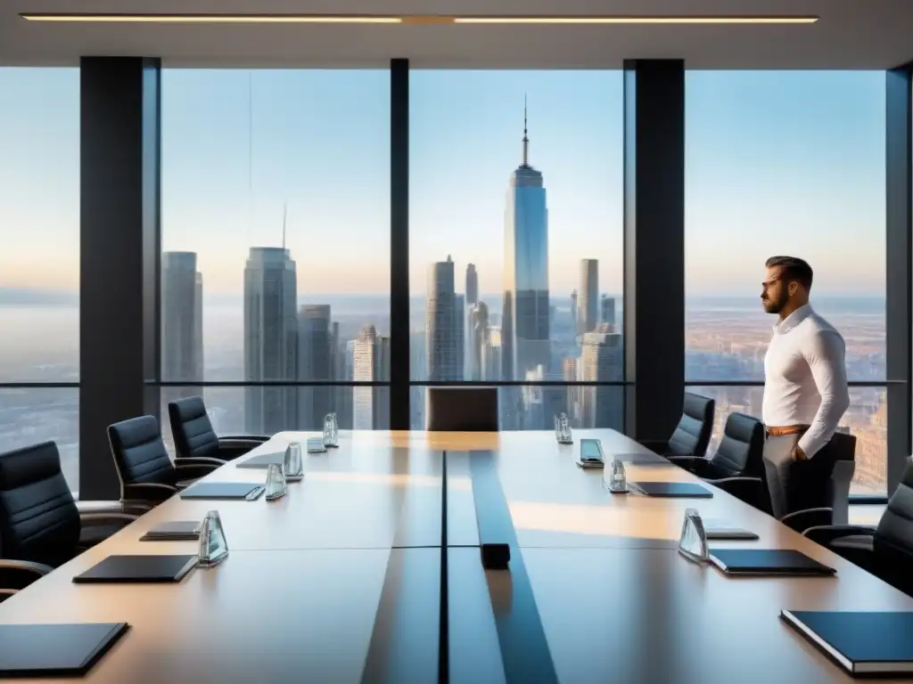 Inversión inmobiliaria: Reunión de profesionales en oficina moderna Reunión de inversores inmobiliarios en un espacio moderno con vistas a la ciudad