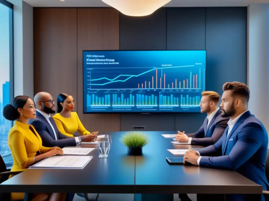 Reunión de expertos en diseño arquitectónico y financiero Una reunión productiva de profesionales en un moderno salón, discutiendo diseños y planos para un proyecto inmobiliario