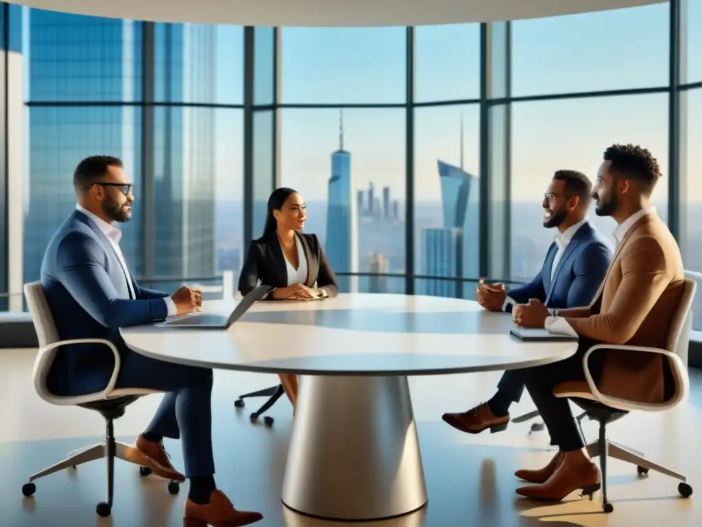 Profesionales de inversión inmobiliaria en reunión de alto nivel Una reunión profesional de expertos en inversión inmobiliaria, destacando la diversidad e inclusión