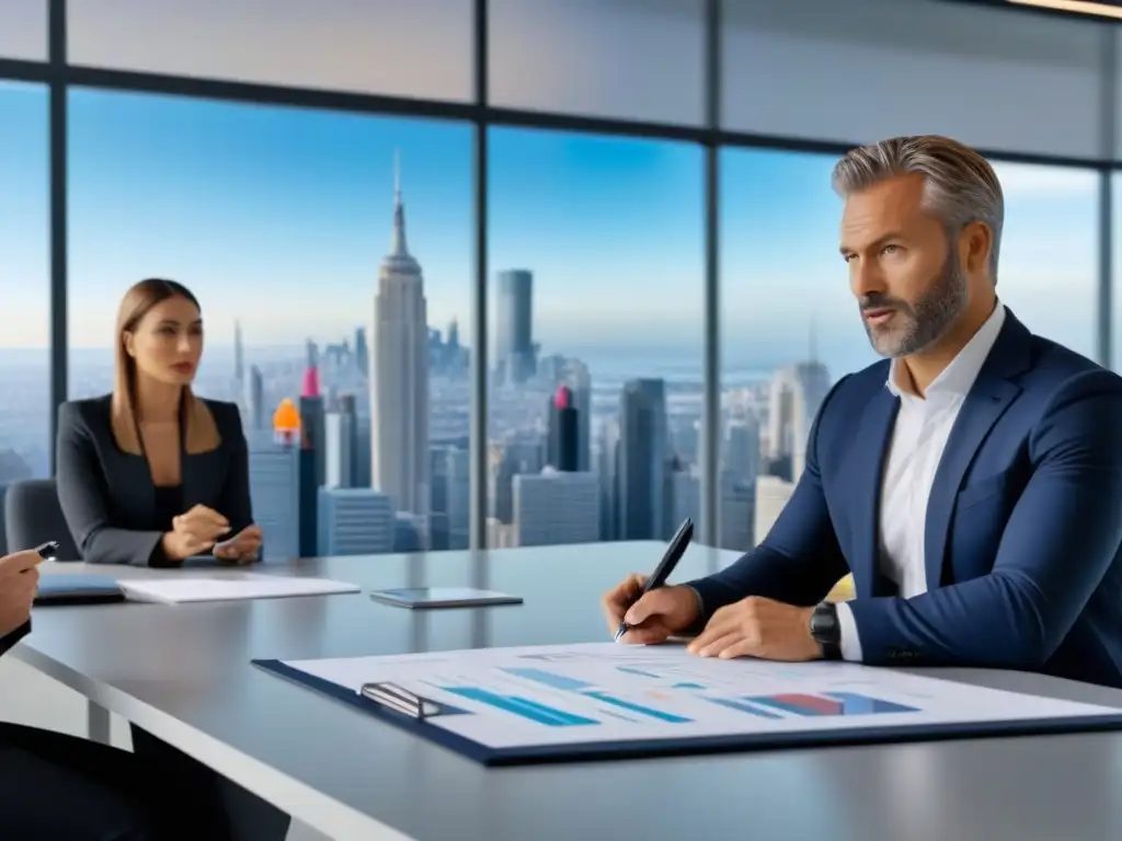 Profesionales debatiendo regulaciones inmobiliarias en oficina moderna Una reunión de profesionales en una oficina moderna discutiendo normativas préstamos inmobiliarios 2021