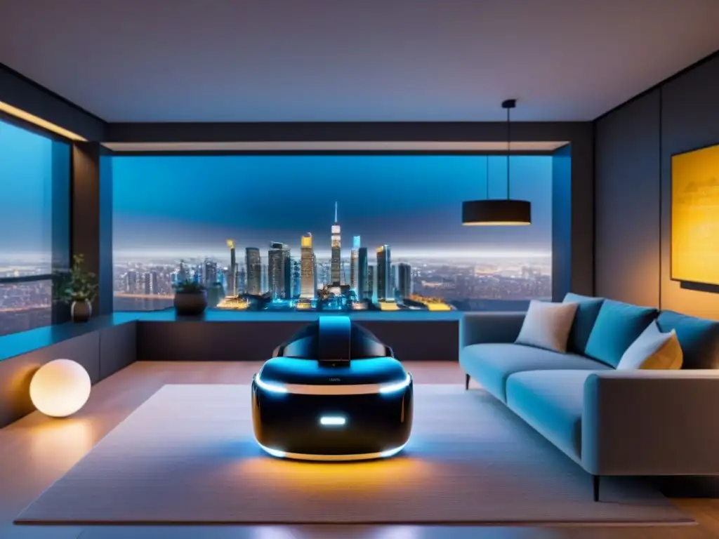 Realidad virtual inmersiva de apartamento de lujo Revolutionary virtual reality headset displaying a high-tech virtual apartment tour