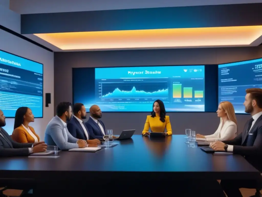Sala de clases moderna con profesionales atentos a experto en financiamiento inmobiliario