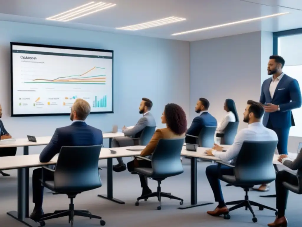 Moderno aula de real estate: tecnología y diversidad en acción Sala de clases moderna con tecnología de vanguardia para los mejores cursos financiamiento inmobiliario