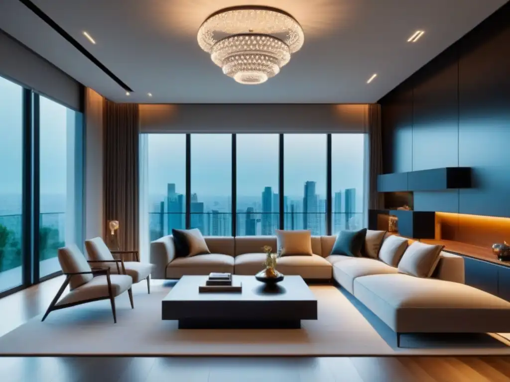 Salón de lujo: diseño moderno y detallado en ambiente exclusivo Sala de estar lujosa y moderna con consejos fotografía inmobiliaria captar atención