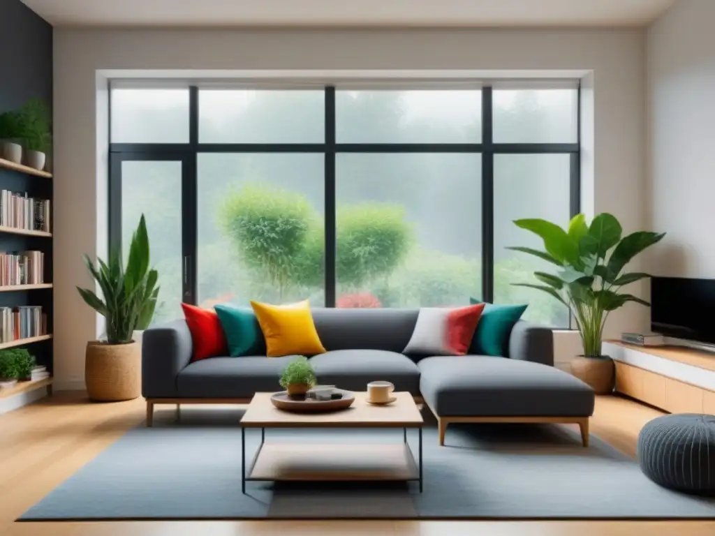 Sala de estar minimalista con luz natural y tranquilidad Sala moderna y acogedora con beneficios para el bienestar mental en el hogar