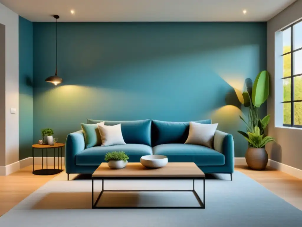 Sofisticado salón moderno: lujo y tranquilidad en tu hogar Sala de estar moderna con psicología del color en propiedades, transmitiendo tranquilidad y lujo
