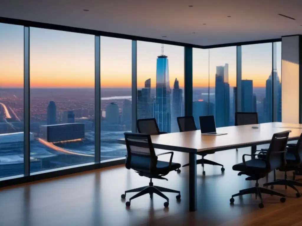 Oficina moderna con vista a la ciudad y equipamiento de lujo Sala de oficina moderna con vista a la ciudad y certificaciones necesarias bienes raíces comerciales