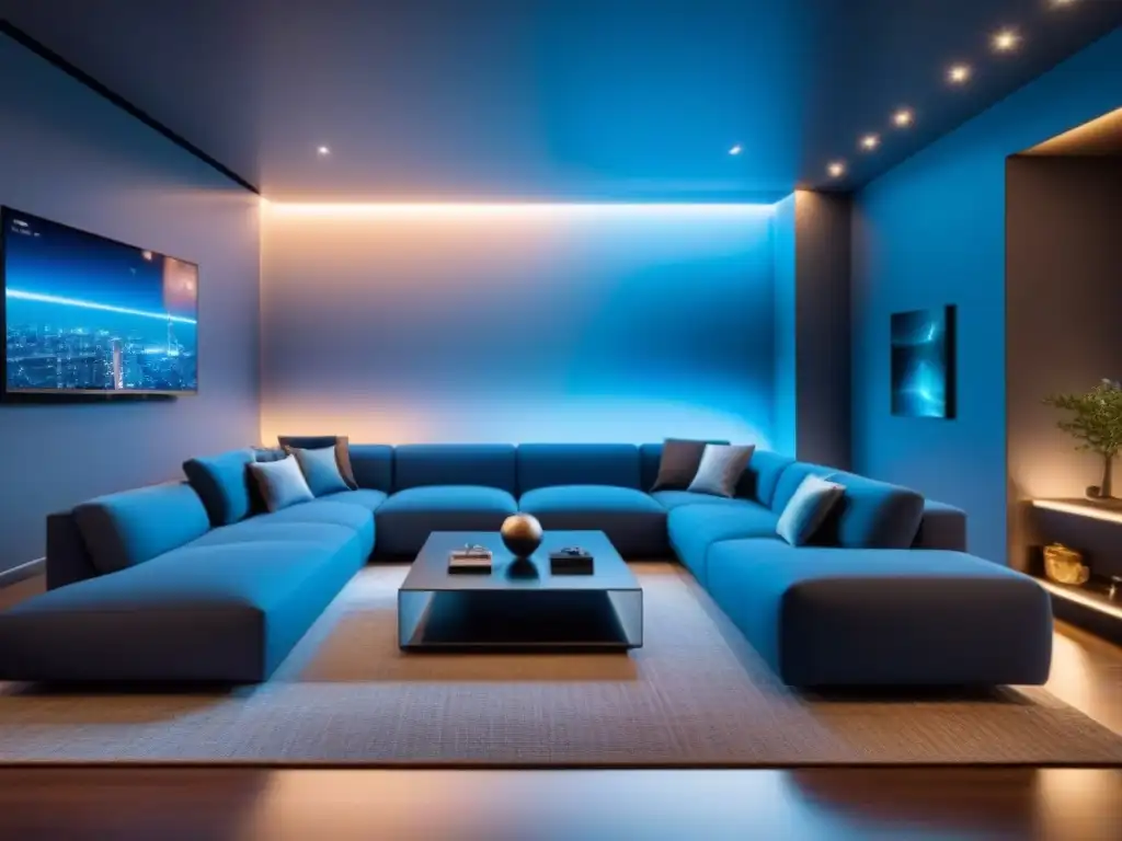 Sala futurista inteligente con tecnología avanzada integrada Un salón futurista con tecnología avanzada integrada en el diseño
